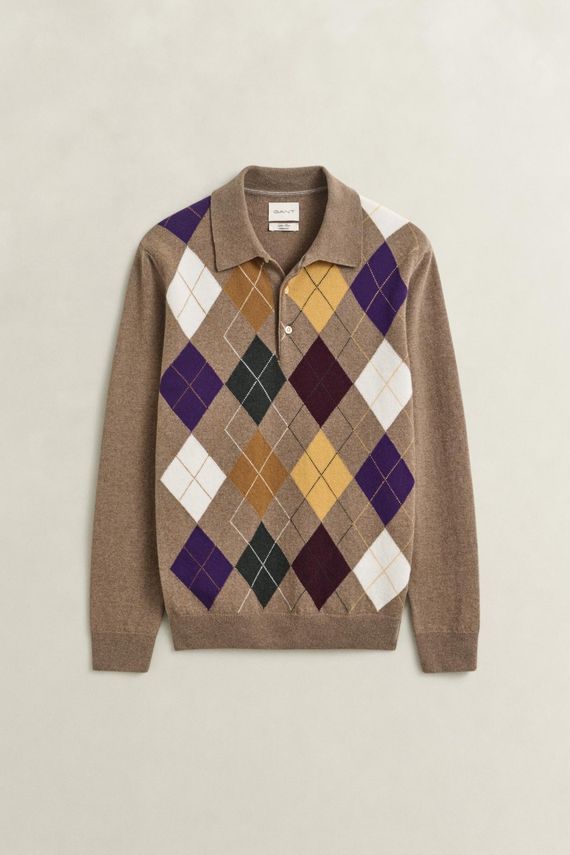 SUPERFINE LAMBSWOOL ARGYLE POLO