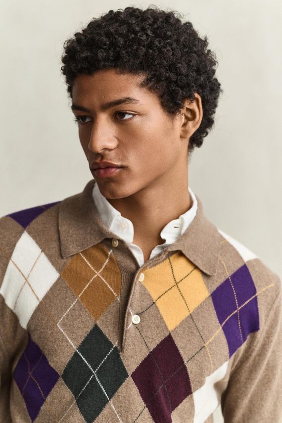 SUPERFINE LAMBSWOOL ARGYLE POLO
