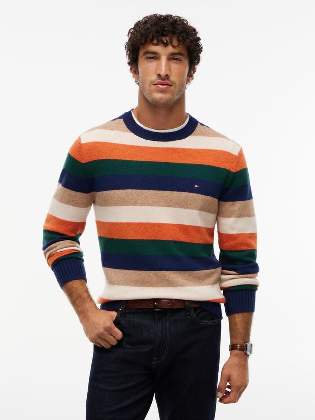 MULTI STRIPE WOOL CREW NECK