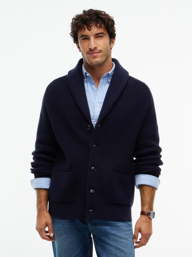 RIB WOOL BLEND SHAWL CARDIGAN